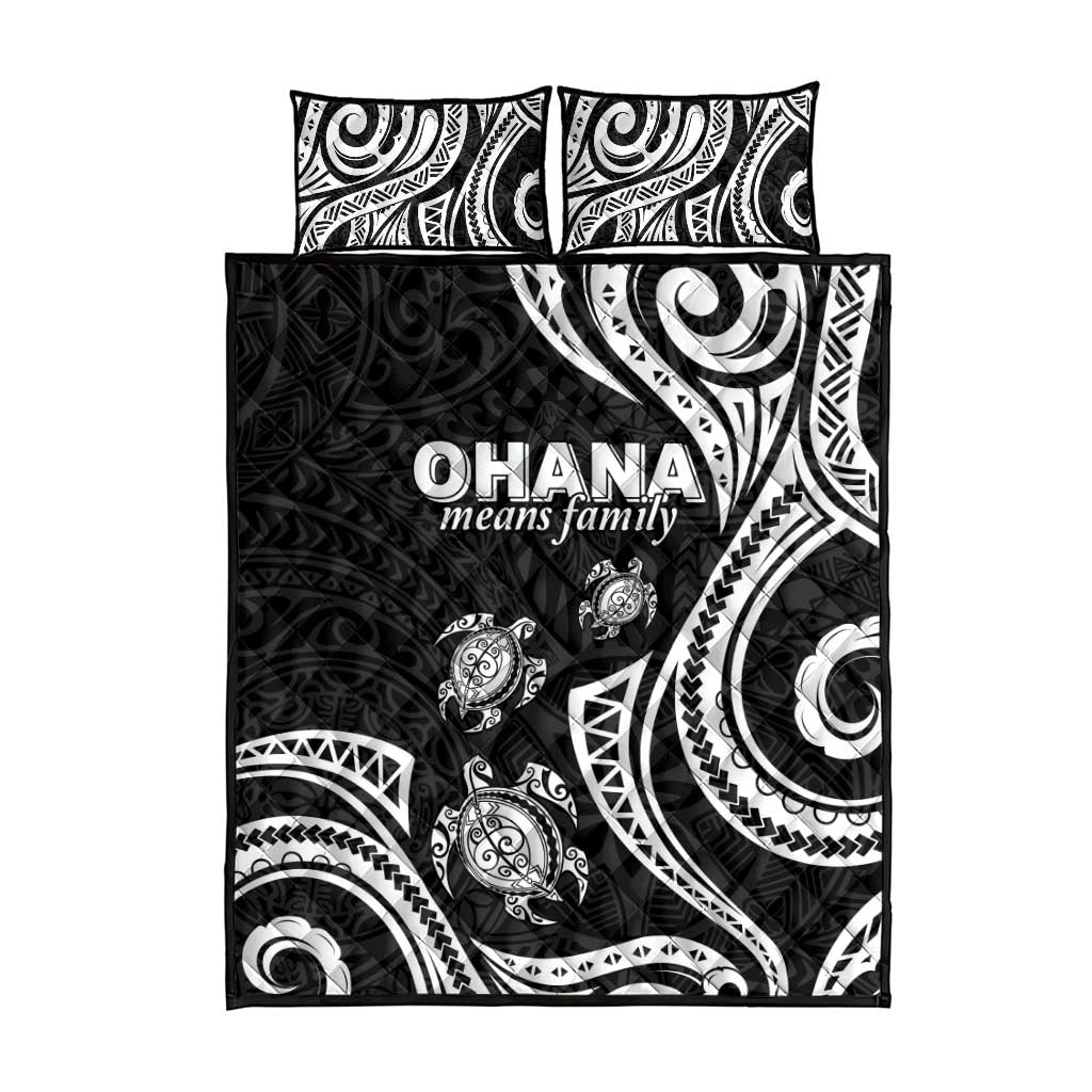Hawaii Ohana Means Family Quilt Bed Set Sea Turtle Polynesian Style
