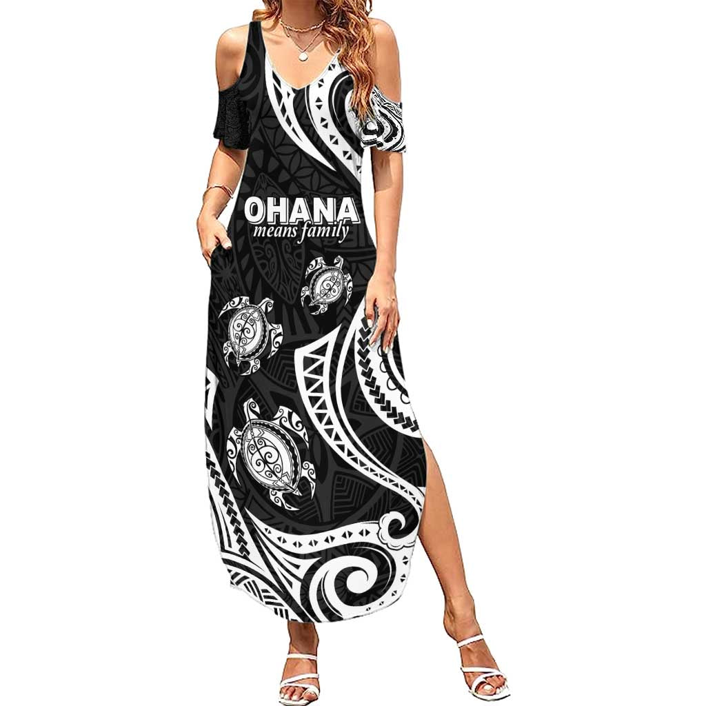 Hawaii Ohana Means Family Summer Maxi Dress Sea Turtle Polynesian Style