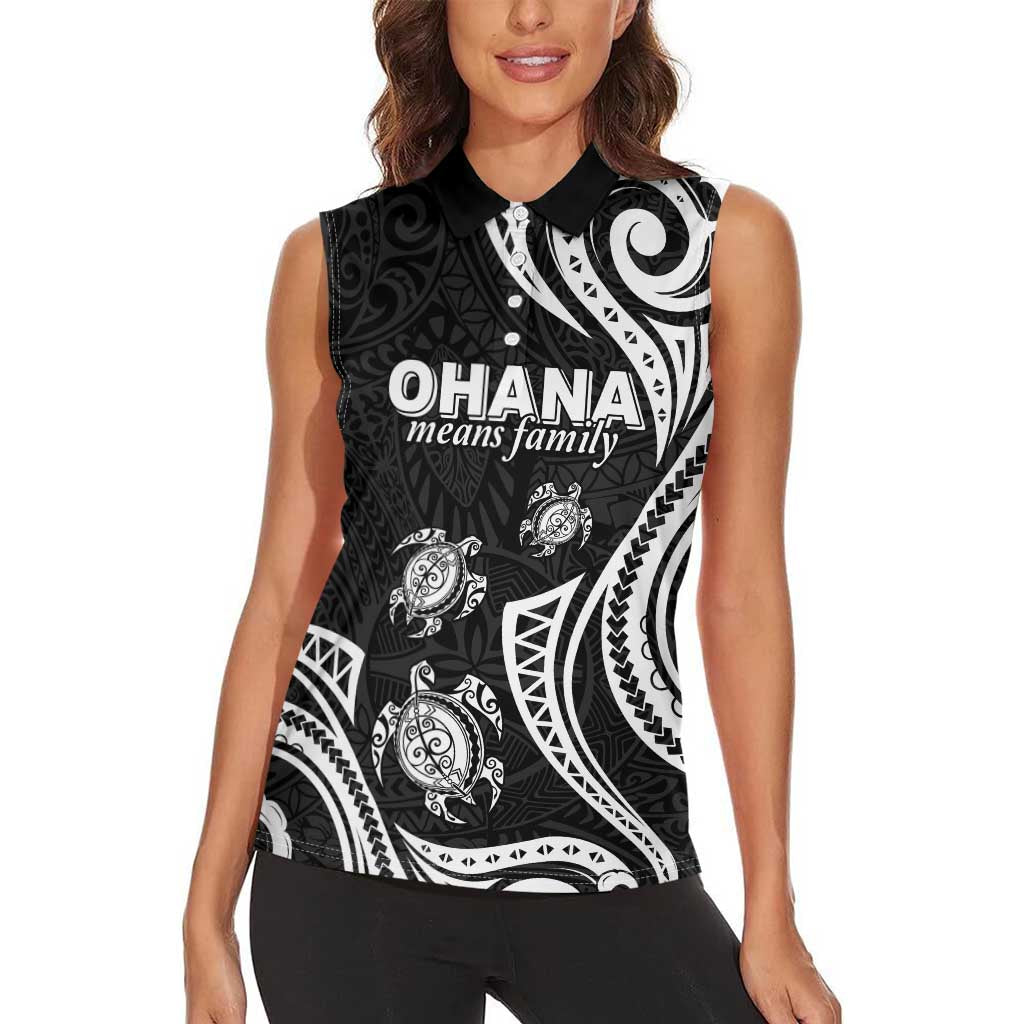 Hawaii Ohana Means Family Women Sleeveless Polo Shirt Sea Turtle Polynesian Style