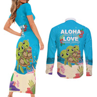 Ohana Hawaii Couples Matching Short Sleeve Bodycon Dress and Long Sleeve Button Shirt Kawaii Family Turtle