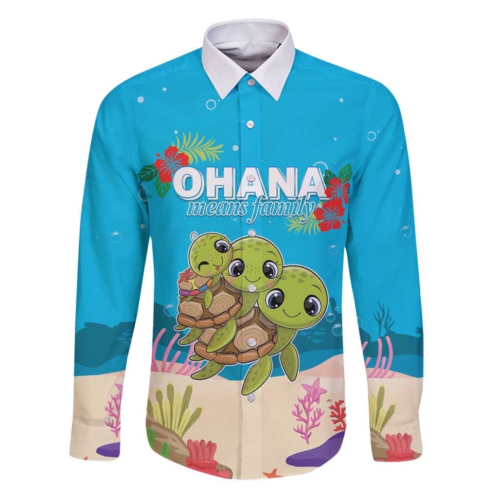 Ohana Hawaii Family Matching Long Sleeve Bodycon Dress and Hawaiian Shirt Kawaii Family Turtle