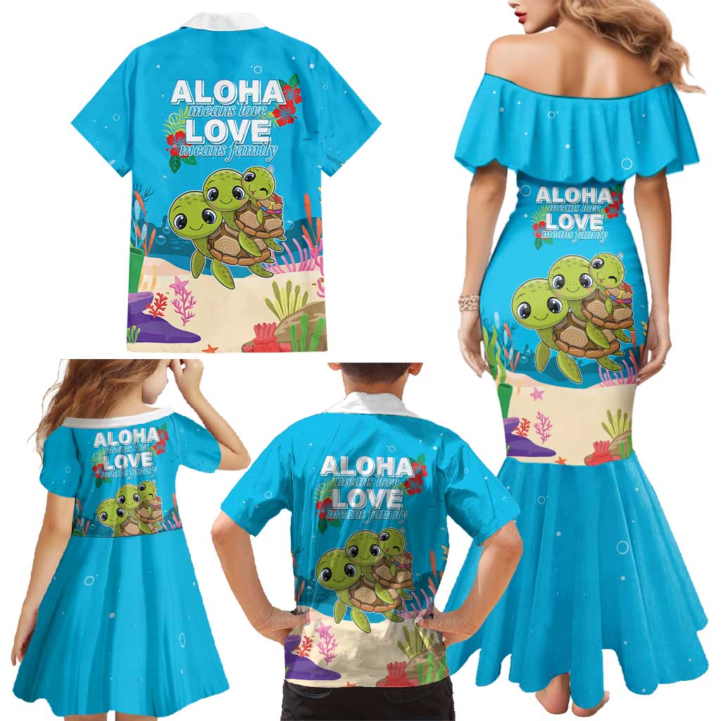 Ohana Hawaii Family Matching Mermaid Dress and Hawaiian Shirt Kawaii Family Turtle