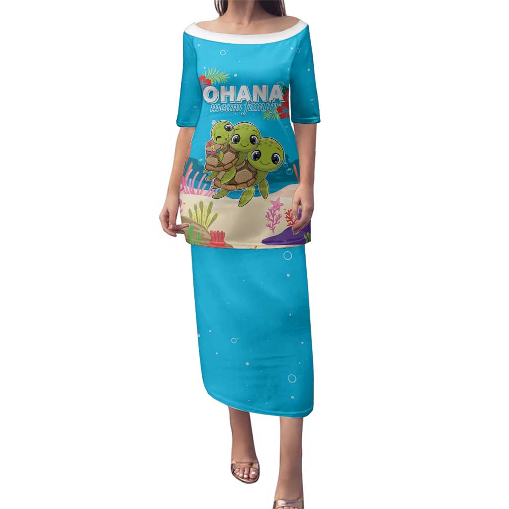 Ohana Hawaii Family Matching Puletasi and Hawaiian Shirt Kawaii Family Turtle