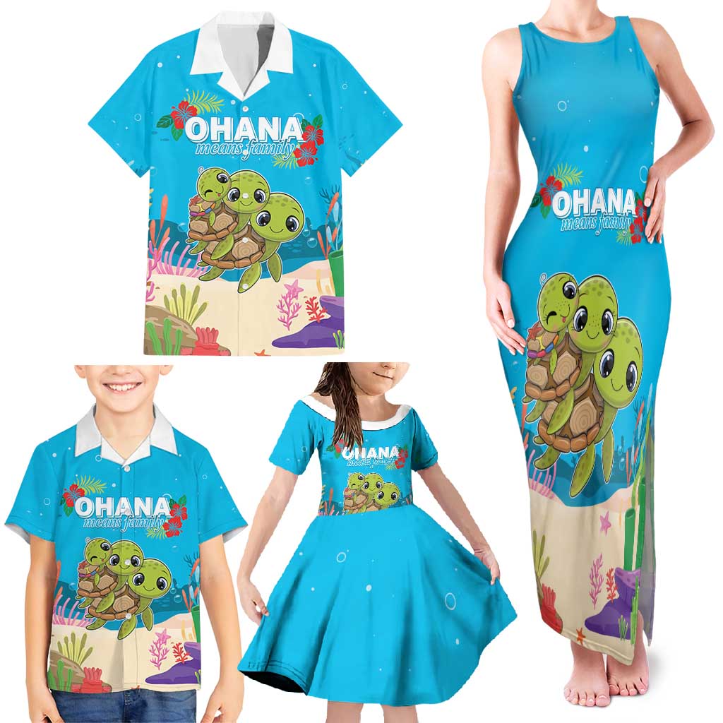 Ohana Hawaii Family Matching Tank Maxi Dress and Hawaiian Shirt Kawaii Family Turtle