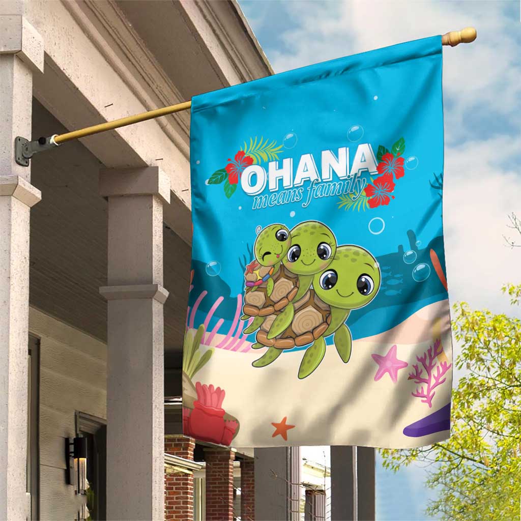 Ohana Hawaii Garden Flag Kawaii Family Turtle LT05 House Flag Blue - Polynesian Pride