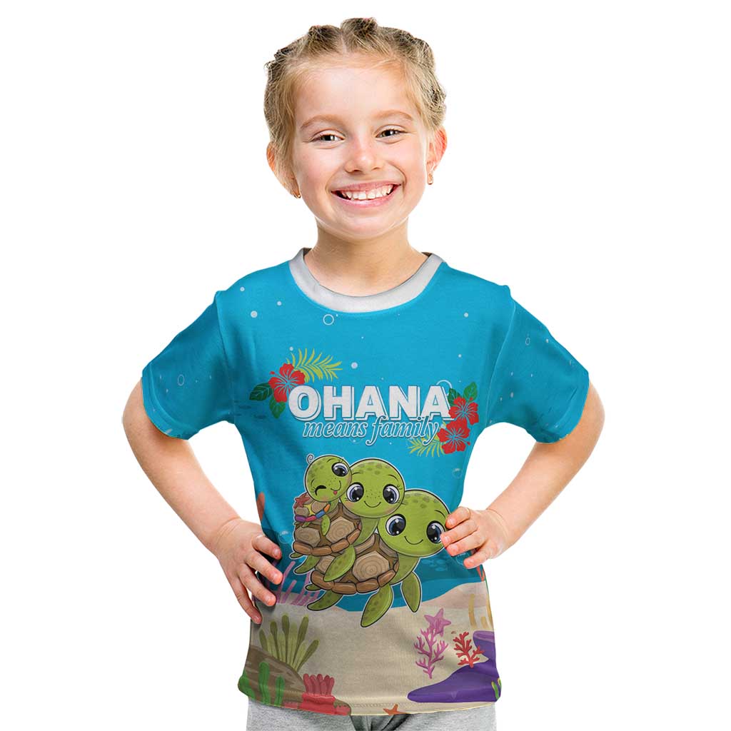 Ohana Hawaii Kid T Shirt Kawaii Family Turtle LT05 Blue - Polynesian Pride