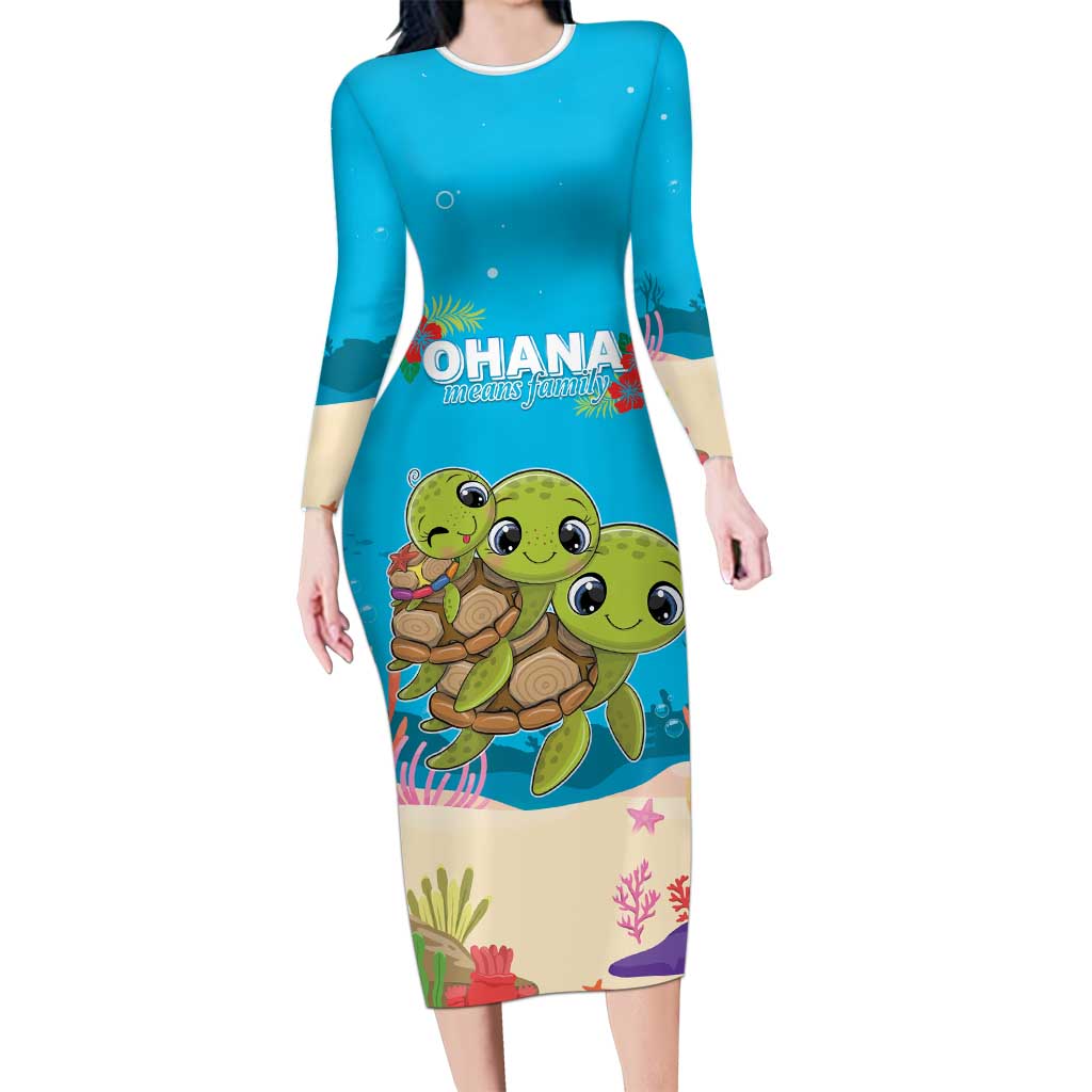 Ohana Hawaii Long Sleeve Bodycon Dress Kawaii Family Turtle