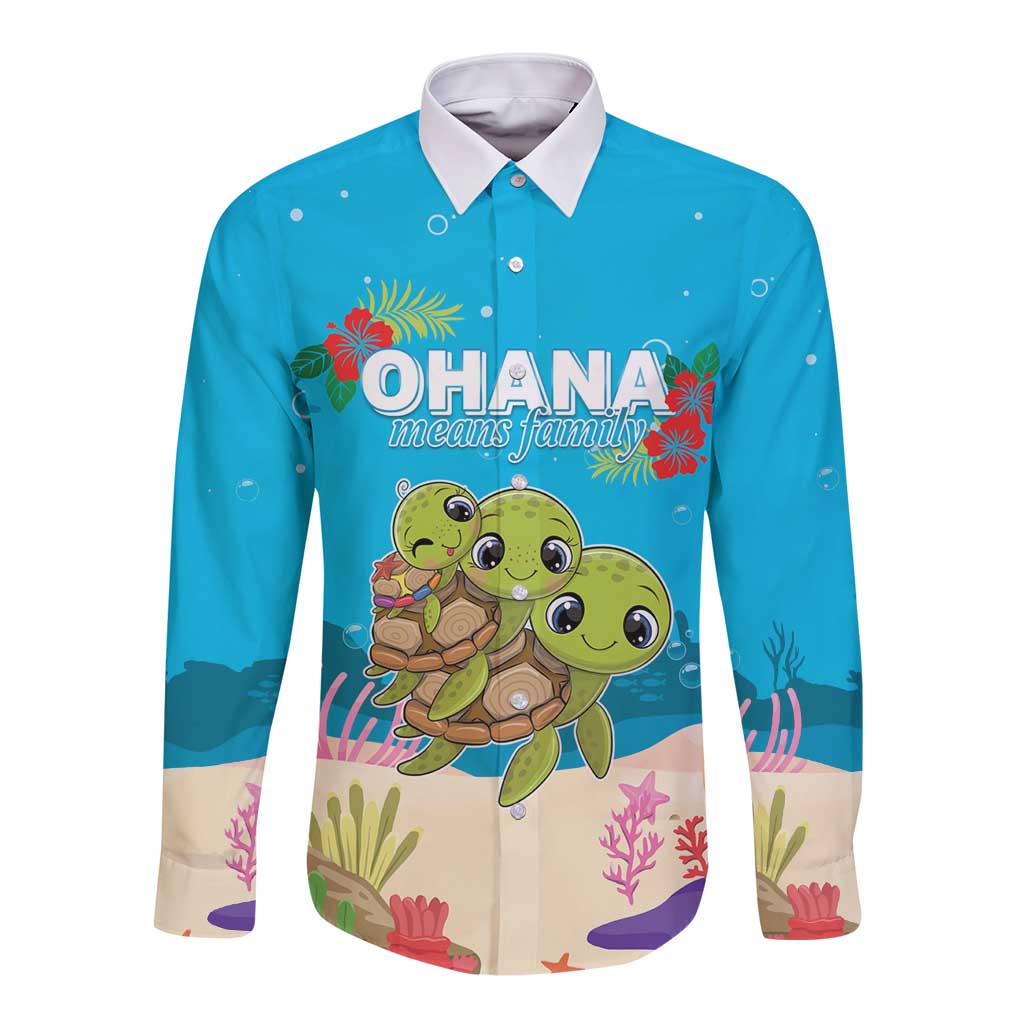 Ohana Hawaii Long Sleeve Button Shirt Kawaii Family Turtle