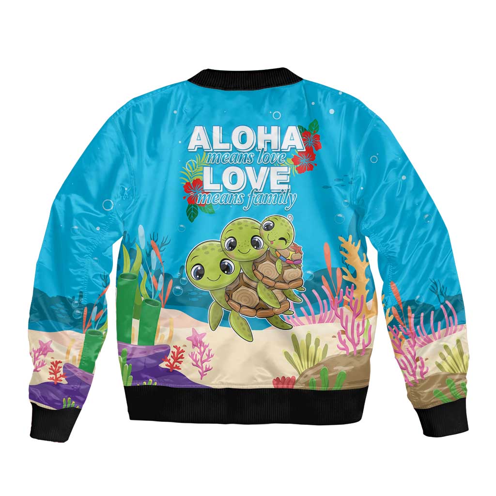 Ohana Hawaii Sleeve Zip Bomber Jacket Kawaii Family Turtle
