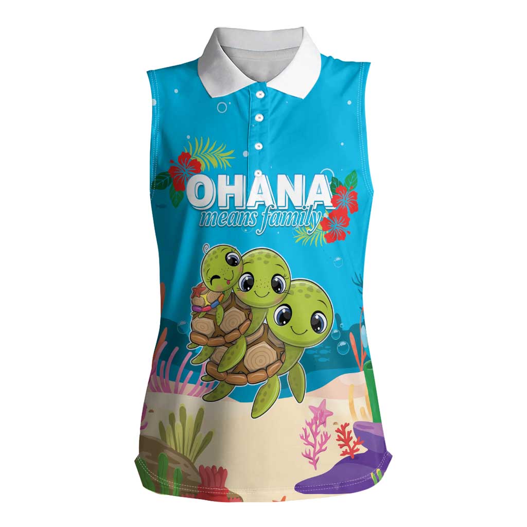 Ohana Hawaii Women Sleeveless Polo Shirt Kawaii Family Turtle LT05 Female Blue - Polynesian Pride