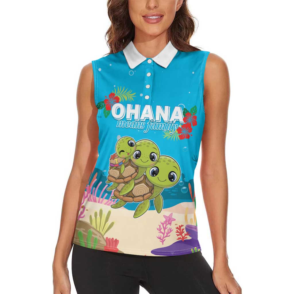 Ohana Hawaii Women Sleeveless Polo Shirt Kawaii Family Turtle LT05 - Polynesian Pride
