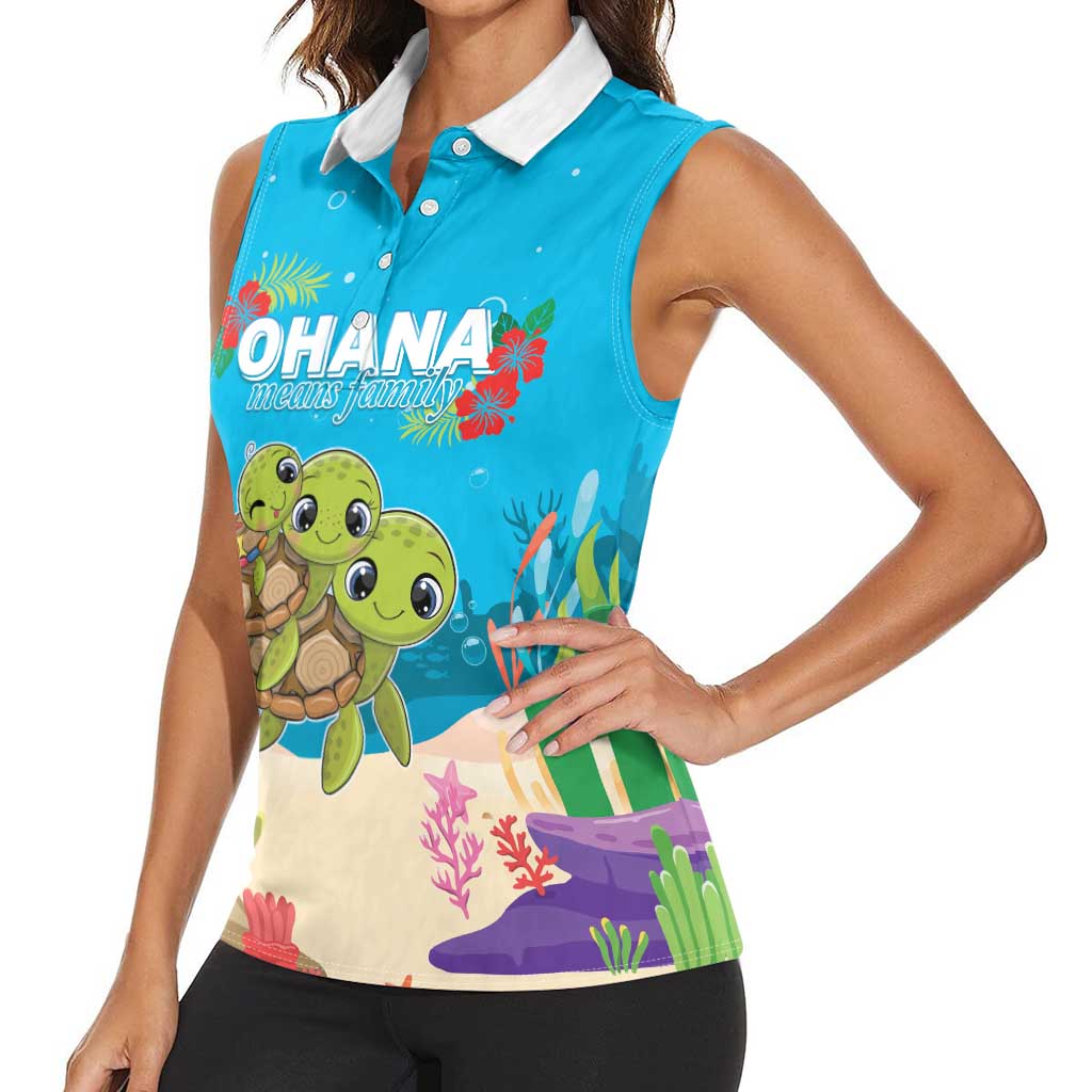 Ohana Hawaii Women Sleeveless Polo Shirt Kawaii Family Turtle LT05 - Polynesian Pride