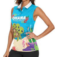 Ohana Hawaii Women Sleeveless Polo Shirt Kawaii Family Turtle LT05 - Polynesian Pride