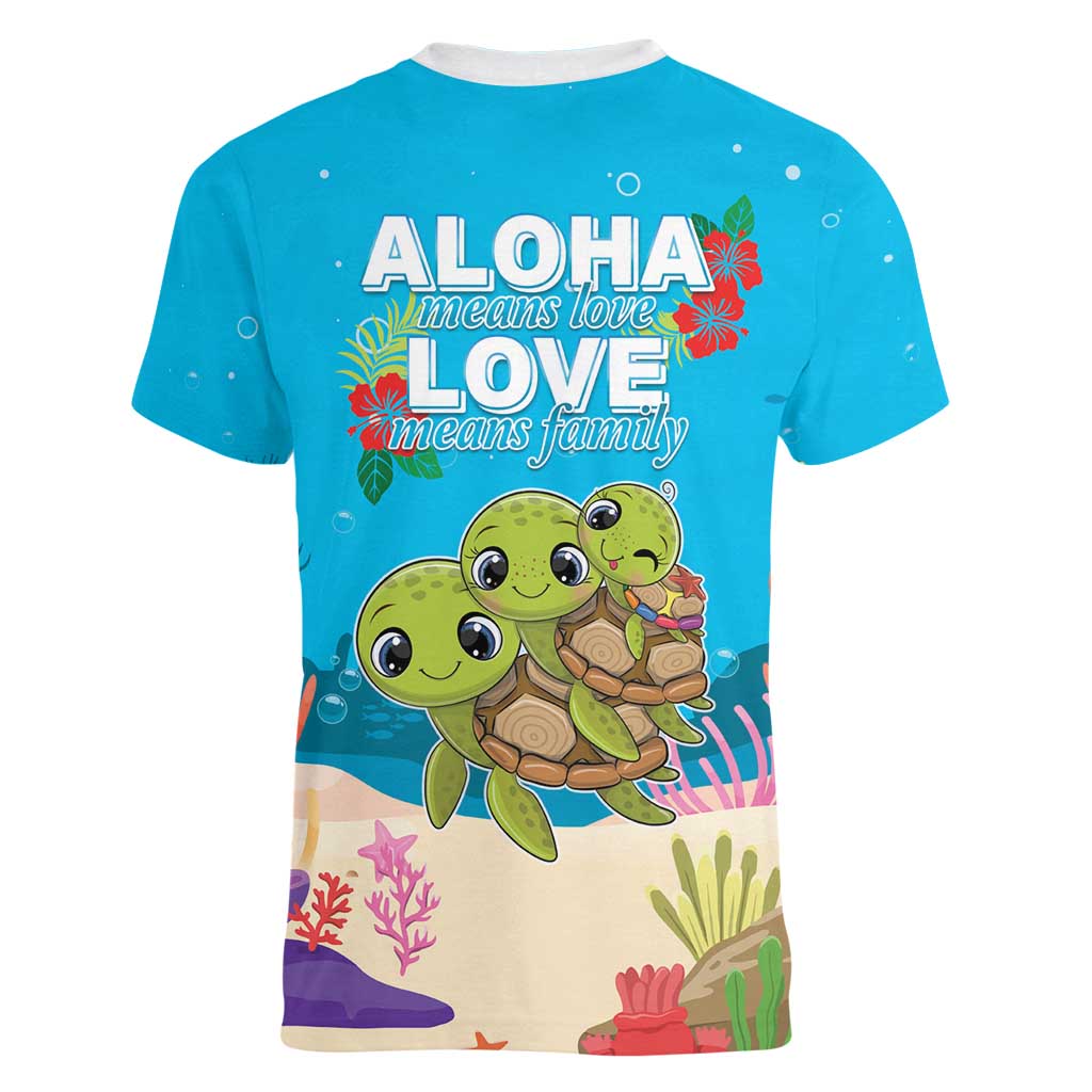 Ohana Hawaii Women V-Neck T-Shirt Kawaii Family Turtle LT05 - Polynesian Pride