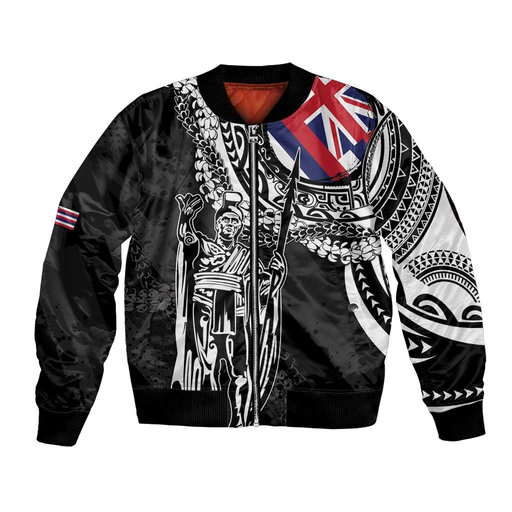 Hawaii King Flag Bomber Jacket Hawaiian Maile Lei - Polynesian Pride