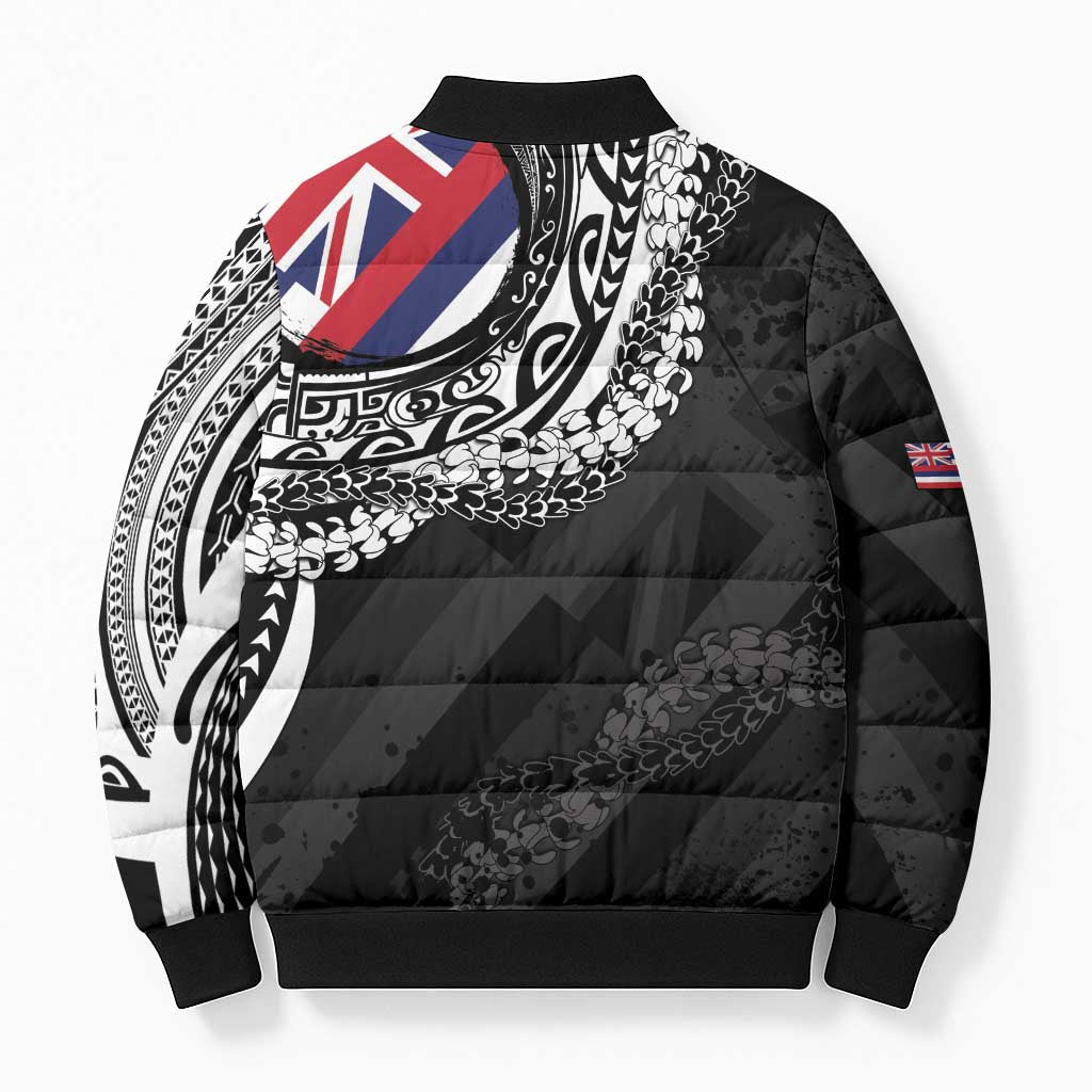 Hawaii King Flag Bomber Puffer Jacket Hawaiian Maile Lei - Polynesian Pride