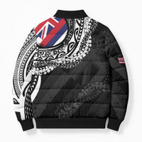 Hawaii King Flag Bomber Puffer Jacket Hawaiian Maile Lei - Polynesian Pride
