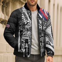 Hawaii King Flag Bomber Puffer Jacket Hawaiian Maile Lei - Polynesian Pride