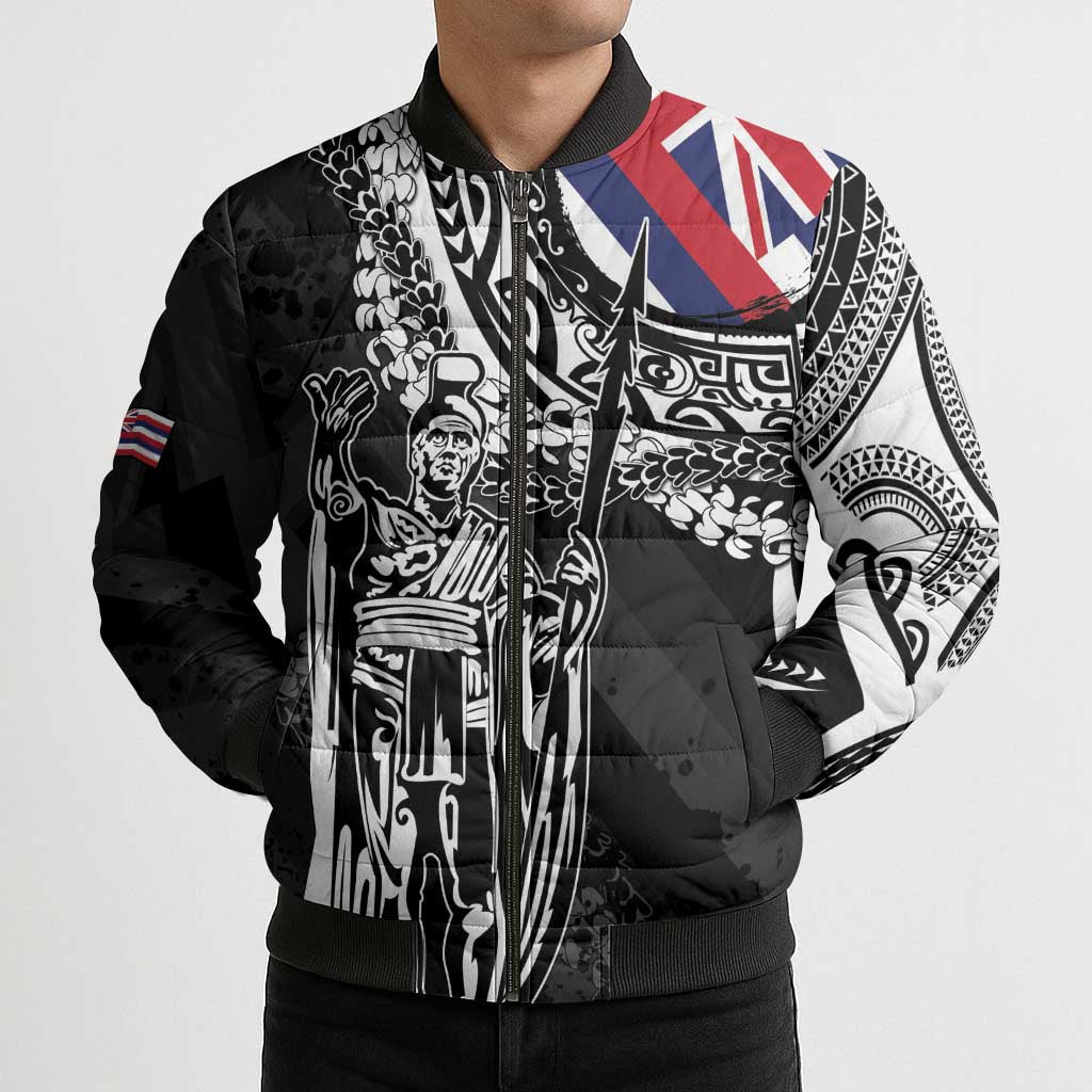 Hawaii King Flag Bomber Puffer Jacket Hawaiian Maile Lei - Polynesian Pride