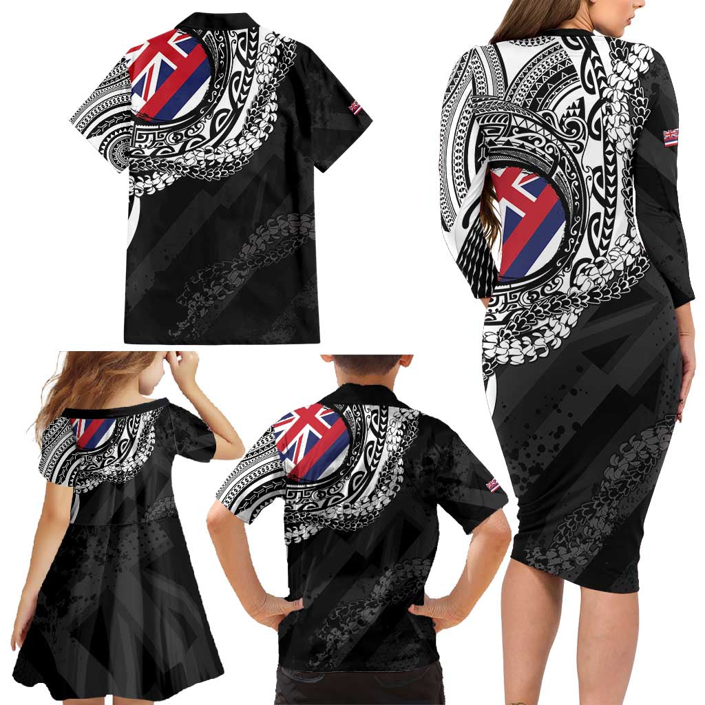 Hawaii King Flag Family Matching Long Sleeve Bodycon Dress and Hawaiian Shirt Hawaiian Maile Lei - Polynesian Pride
