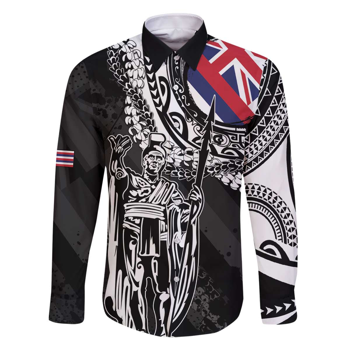 Hawaii King Flag Family Matching Off The Shoulder Long Sleeve Dress and Hawaiian Shirt Hawaiian Maile Lei - Polynesian Pride