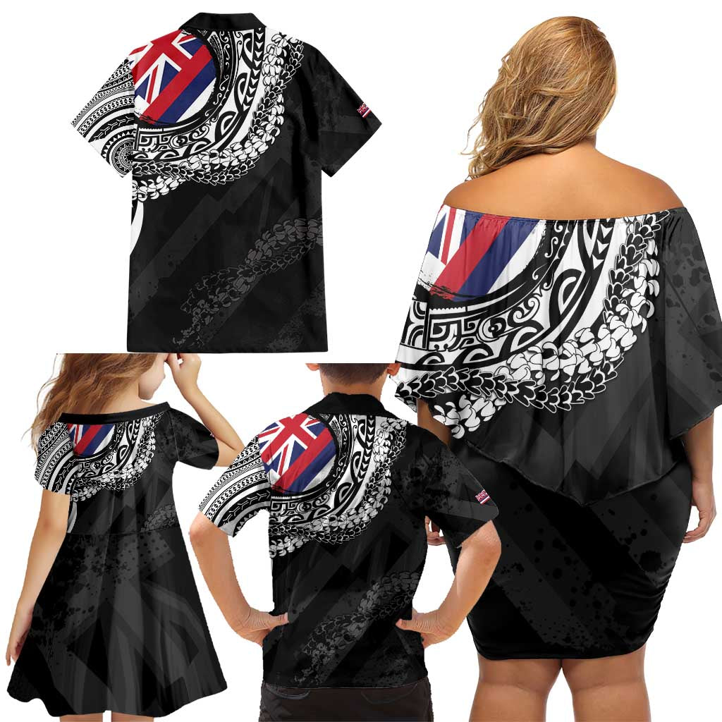 Hawaii King Flag Family Matching Off Shoulder Short Dress and Hawaiian Shirt Hawaiian Maile Lei - Polynesian Pride