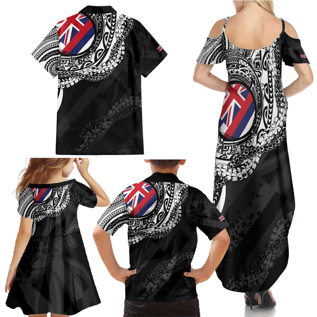 Hawaii King Flag Family Matching Summer Maxi Dress and Hawaiian Shirt Hawaiian Maile Lei - Polynesian Pride