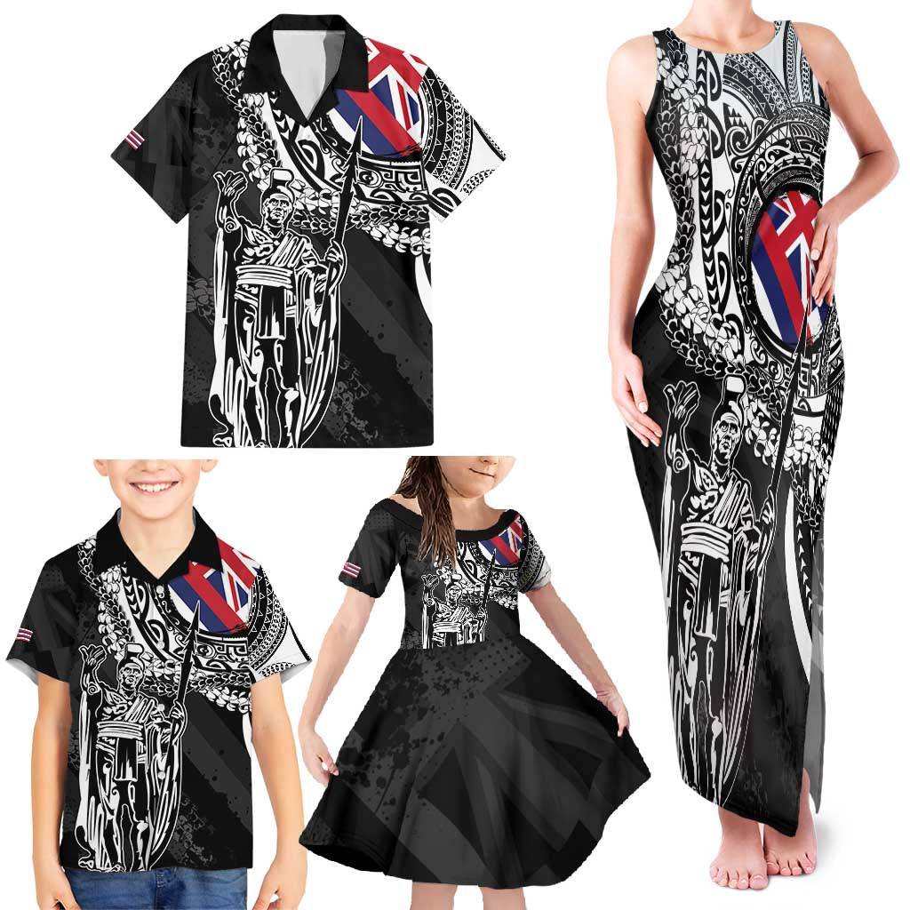 Hawaii King Flag Family Matching Tank Maxi Dress and Hawaiian Shirt Hawaiian Maile Lei - Polynesian Pride