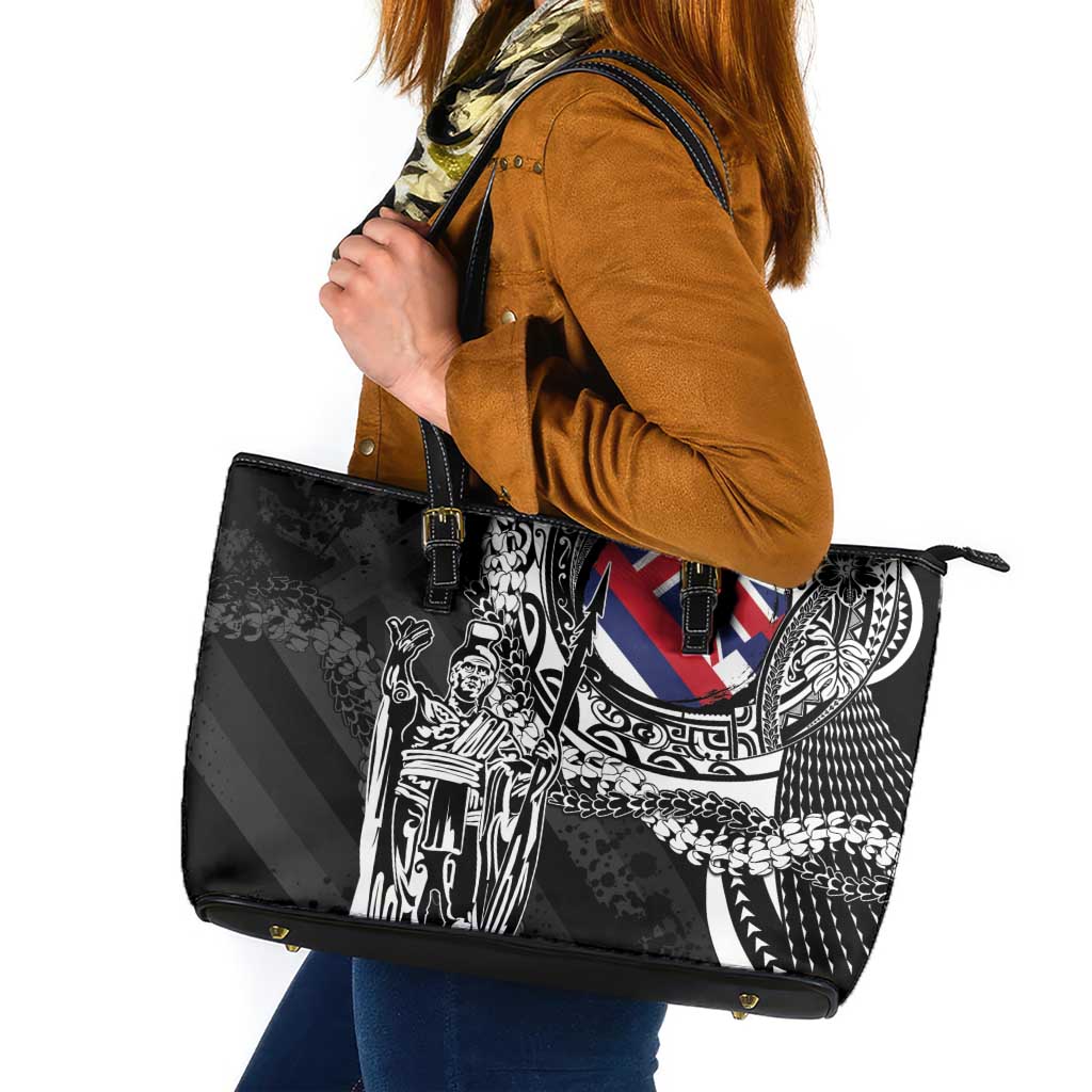 Hawaii King Flag Leather Tote Bag Hawaiian Maile Lei - Polynesian Pride