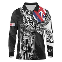 Hawaii King Flag Long Sleeve Polo Shirt Hawaiian Maile Lei - Polynesian Pride