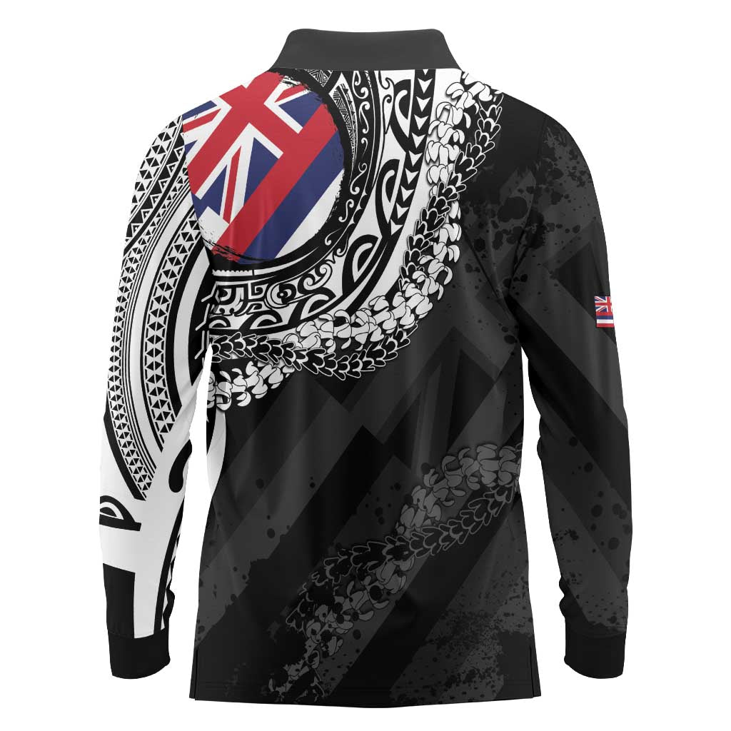 Hawaii King Flag Long Sleeve Polo Shirt Hawaiian Maile Lei - Polynesian Pride