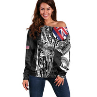 Hawaii King Flag Off Shoulder Sweater Hawaiian Maile Lei - Polynesian Pride