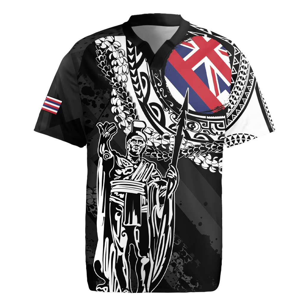Hawaii King Flag Rugby Jersey Hawaiian Maile Lei - Polynesian Pride