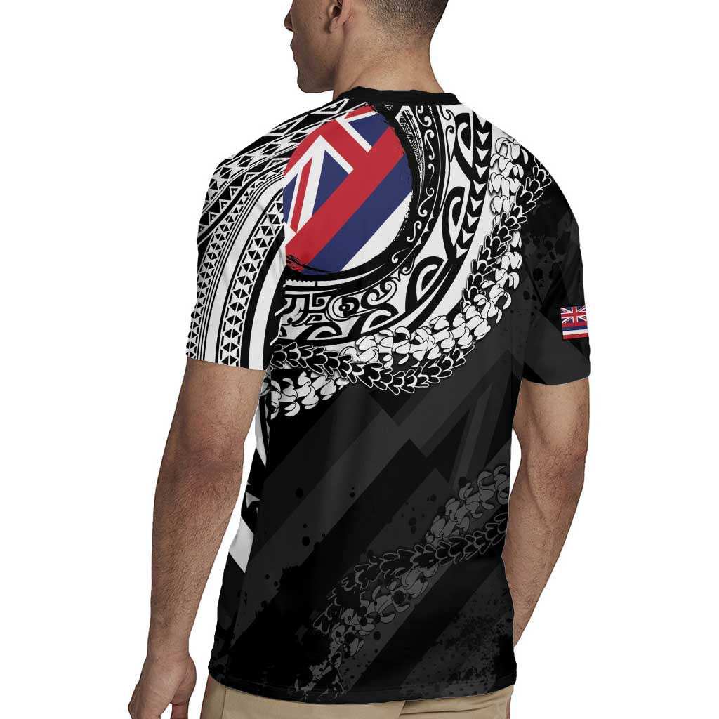 Hawaii King Flag Rugby Jersey Hawaiian Maile Lei - Polynesian Pride