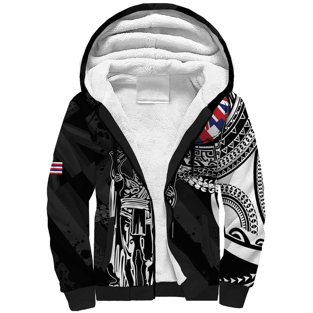 Hawaii King Flag Sherpa Hoodie Hawaiian Maile Lei - Polynesian Pride