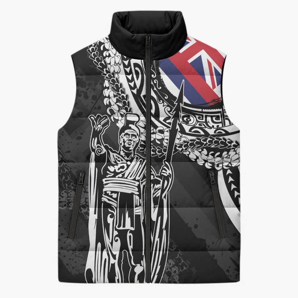Hawaii King Flag Sleeveless Puffer Jacket Hawaiian Maile Lei - Polynesian Pride