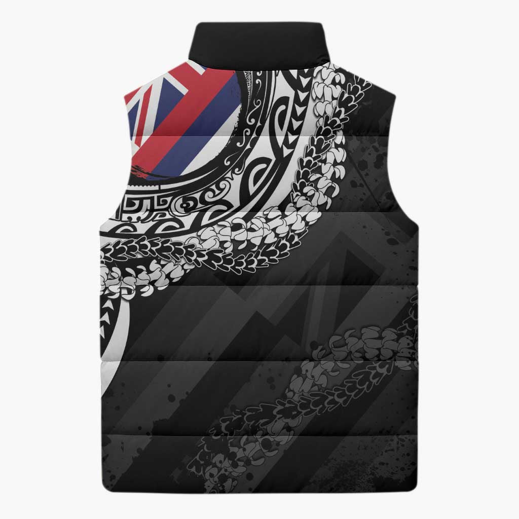 Hawaii King Flag Sleeveless Puffer Jacket Hawaiian Maile Lei - Polynesian Pride