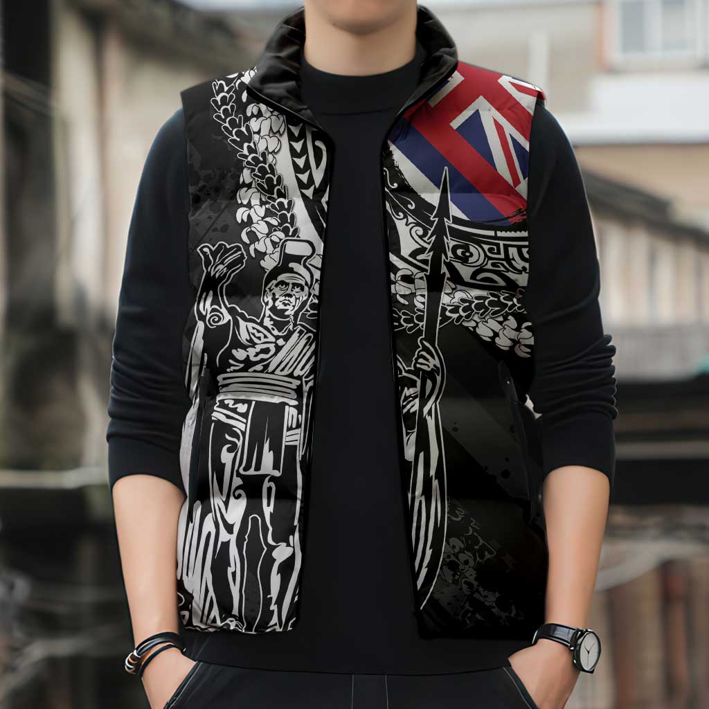 Hawaii King Flag Sleeveless Puffer Jacket Hawaiian Maile Lei - Polynesian Pride