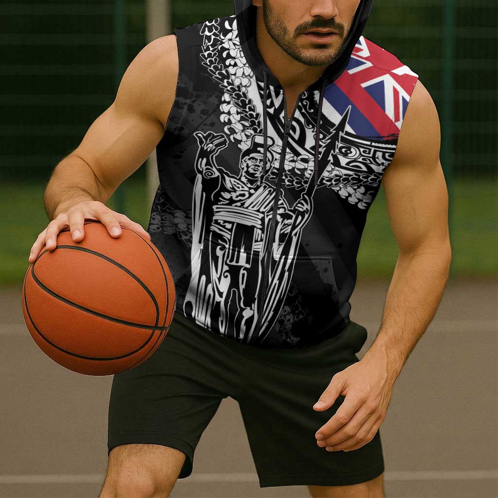 Hawaii King Flag Sleeveless Zip Hoodie Hawaiian Maile Lei - Polynesian Pride