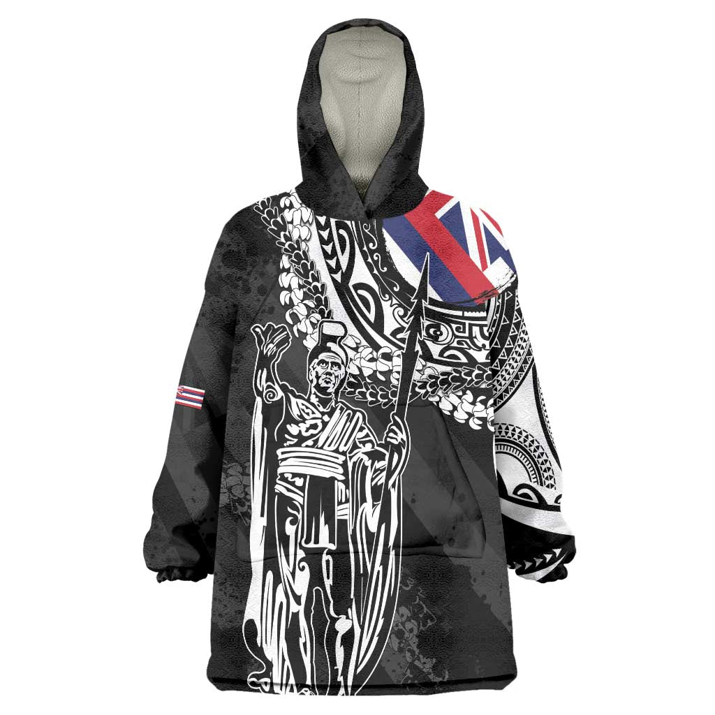 Hawaii King Flag Wearable Blanket Hoodie Hawaiian Maile Lei - Polynesian Pride
