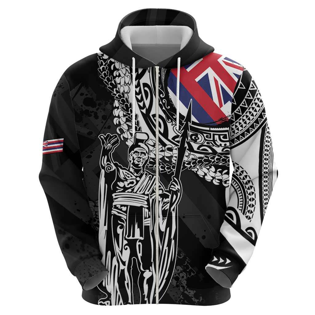 Hawaii King Flag Zip Hoodie Hawaiian Maile Lei - Polynesian Pride