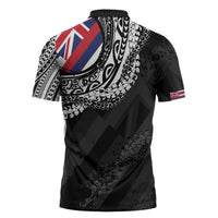 Hawaii King Flag Zipper Polo Shirt Hawaiian Maile Lei - Polynesian Pride