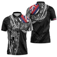 Hawaii King Flag Zipper Polo Shirt Hawaiian Maile Lei - Polynesian Pride