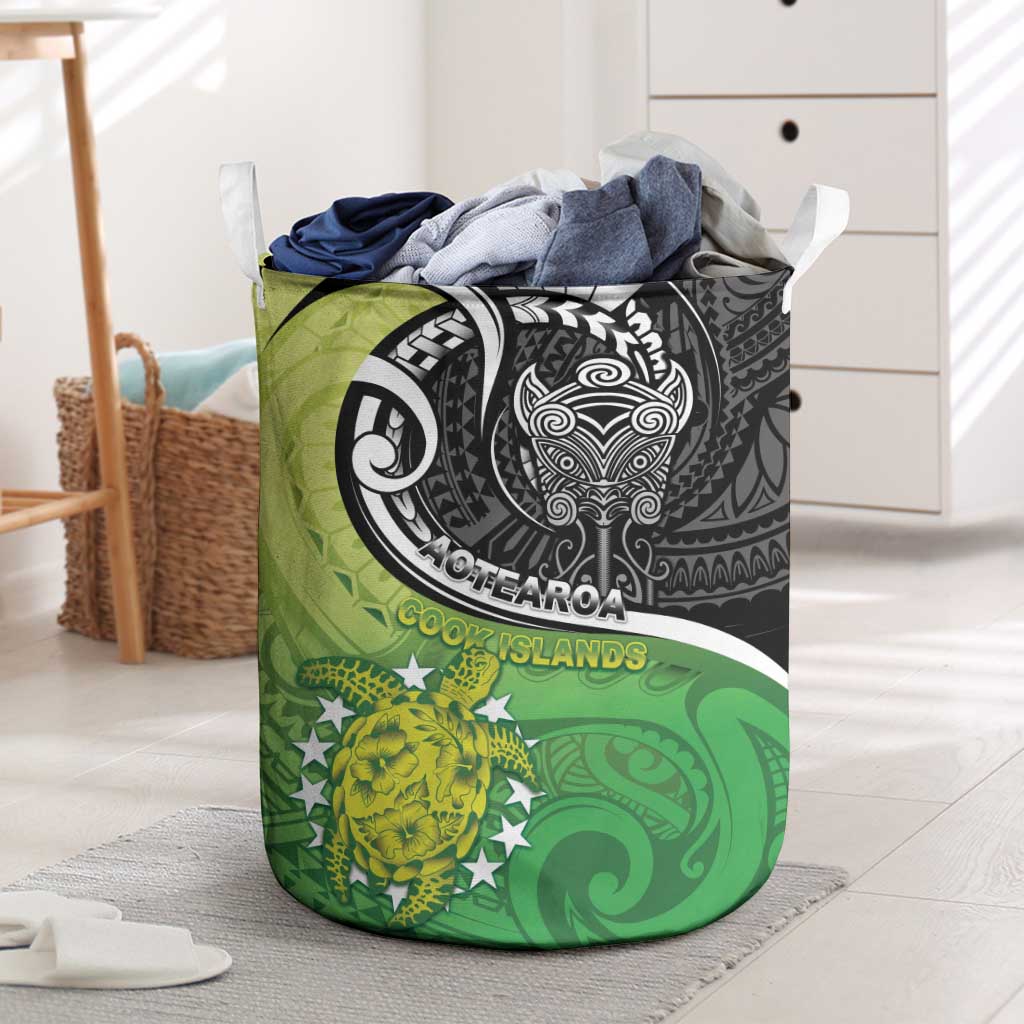New Zealand Cook Islands Laundry Basket Maori Tiki With Circle Stars Turtle - Polynesian Pride