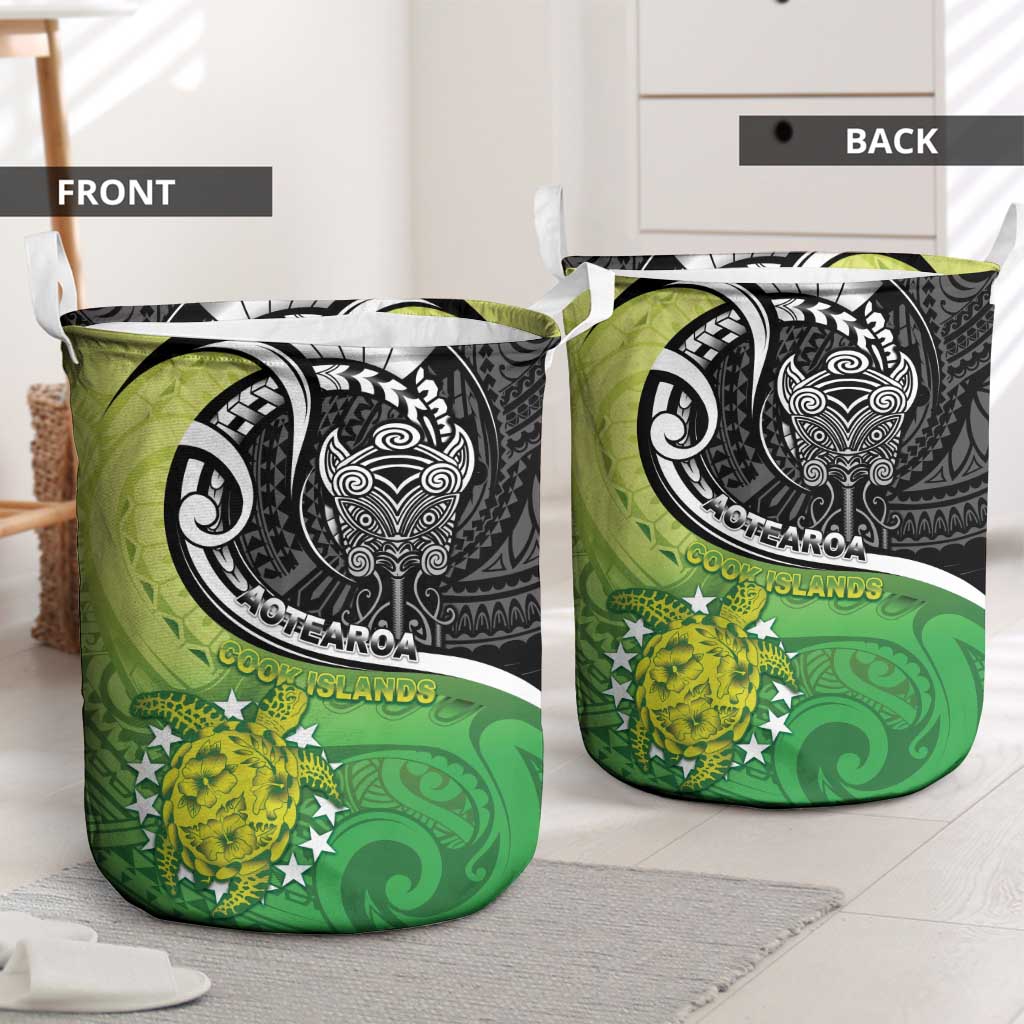 New Zealand Cook Islands Laundry Basket Maori Tiki With Circle Stars Turtle - Polynesian Pride