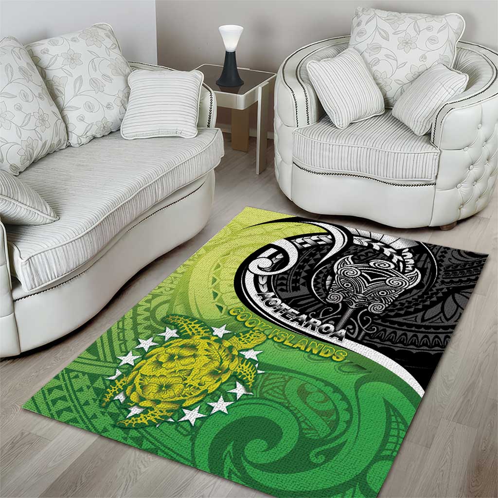 New Zealand Cook Islands Area Rug Maori Tiki With Circle Stars Turtle - Polynesian Pride