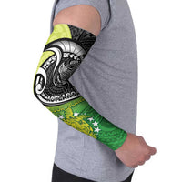 Custom New Zealand Cook Islands Arm Sleeves Maori Tiki With Circle Stars Turtle - Polynesian Pride
