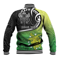 Custom New Zealand Cook Islands Baseball Jacket Maori Tiki With Circle Stars Turtle - Polynesian Pride