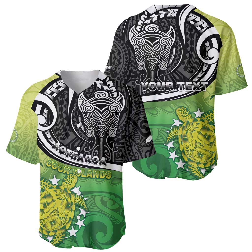 Custom New Zealand Cook Islands Baseball Jersey Maori Tiki With Circle Stars Turtle - Polynesian Pride