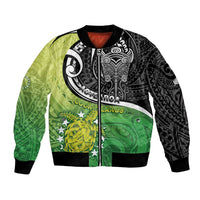 Custom New Zealand Cook Islands Bomber Jacket Maori Tiki With Circle Stars Turtle - Polynesian Pride